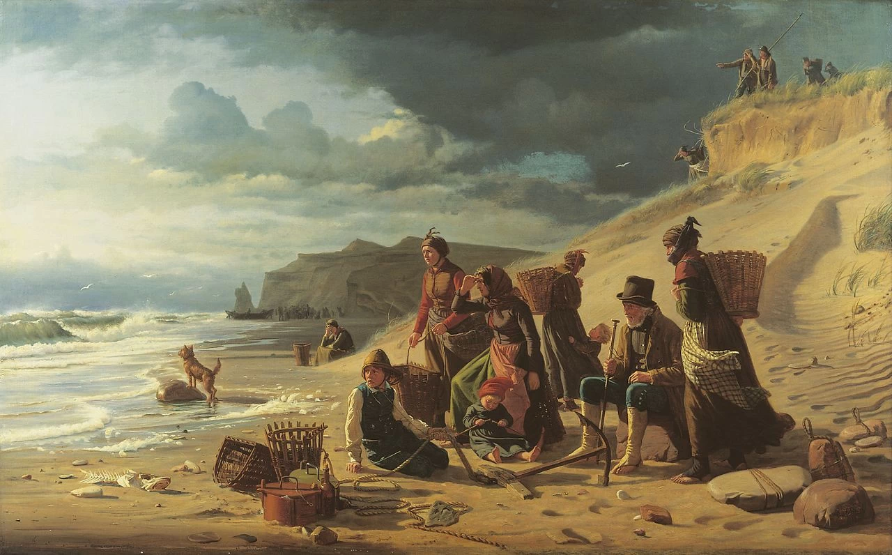 Le famiglie dei pescatori attendono il ritorno dei padri durante la tempesta, 1858 - Hirschsprung Collection